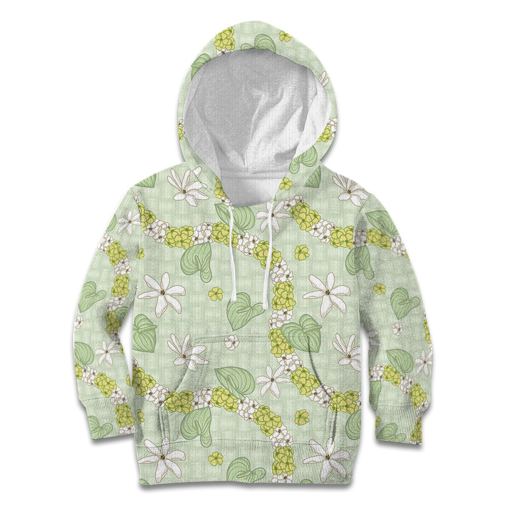 Hawaii Anthurium Tiare Pikake Lei Kid Hoodie Sage Green Lauhala Art Pattern LT01 Hoodie Green - Polynesian Pride