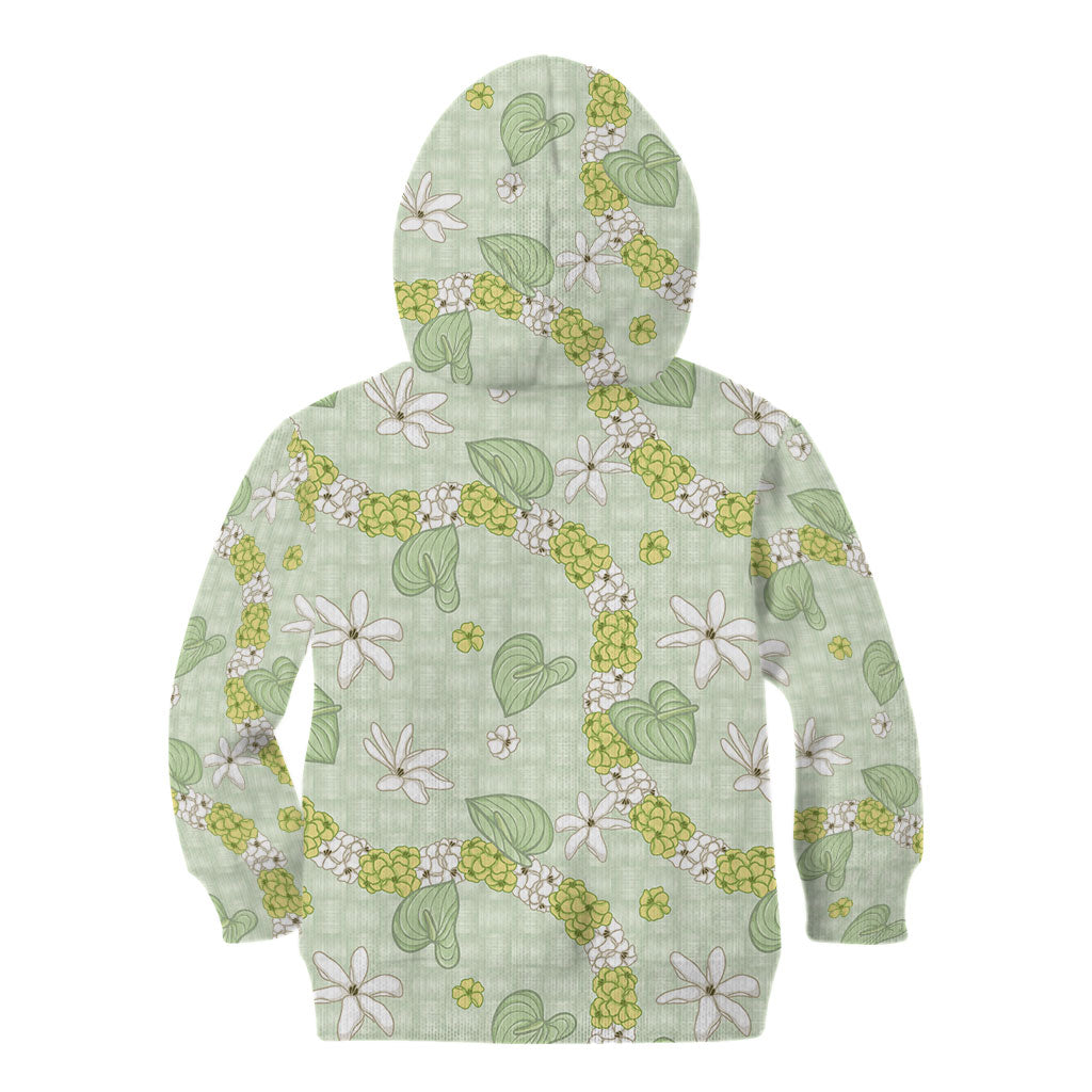Hawaii Anthurium Tiare Pikake Lei Kid Hoodie Sage Green Lauhala Art Pattern LT01 - Polynesian Pride
