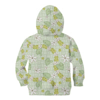 Hawaii Anthurium Tiare Pikake Lei Kid Hoodie Sage Green Lauhala Art Pattern LT01 - Polynesian Pride