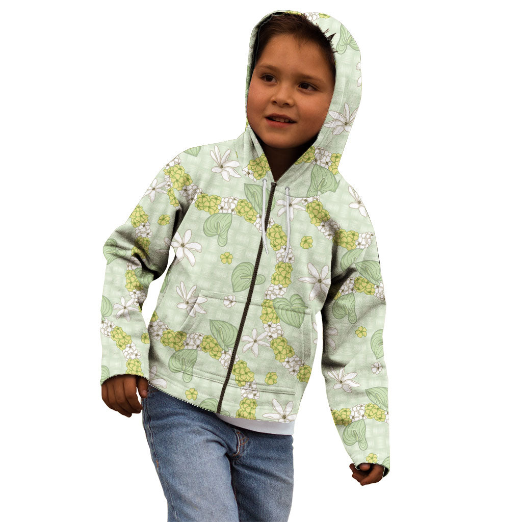 Hawaii Anthurium Tiare Pikake Lei Kid Hoodie Sage Green Lauhala Art Pattern LT01 - Polynesian Pride