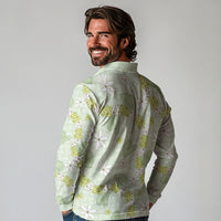 Hawaii Anthurium Tiare Pikake Lei Long Sleeve Polo Shirt Sage Green Lauhala Art Pattern LT01 - Polynesian Pride