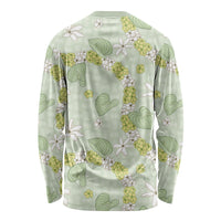 Hawaii Anthurium Tiare Pikake Lei Long Sleeve Shirt Sage Green Lauhala Art Pattern LT01 - Polynesian Pride
