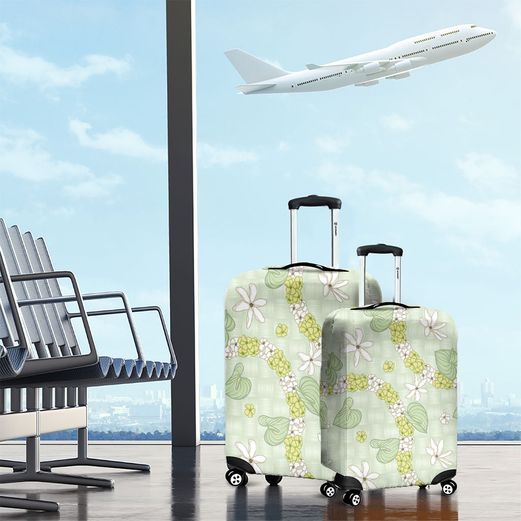 Hawaii Anthurium Tiare Pikake Lei Luggage Cover Sage Green Lauhala Art Pattern LT01 - Polynesian Pride