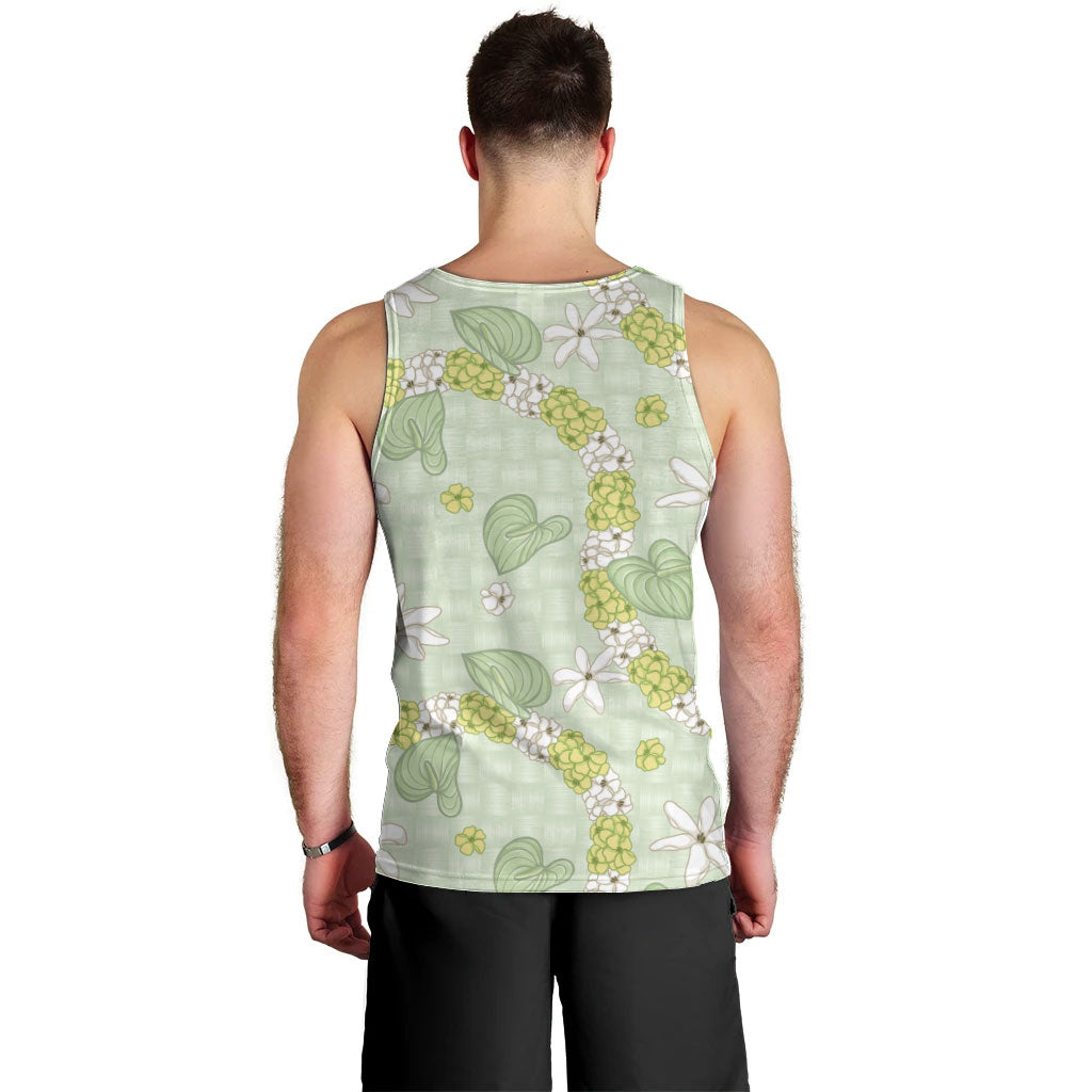 Hawaii Anthurium Tiare Pikake Lei Men Tank Top Sage Green Lauhala Art Pattern LT01 - Polynesian Pride