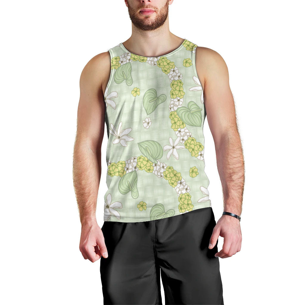 Hawaii Anthurium Tiare Pikake Lei Men Tank Top Sage Green Lauhala Art Pattern LT01 - Polynesian Pride