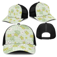 Hawaii Anthurium Tiare Pikake Lei Mesh Trucker Cap Sage Green Lauhala Art Pattern LT01 - Polynesian Pride