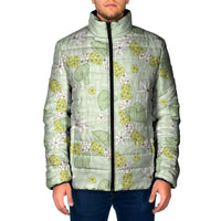 Hawaii Anthurium Tiare Pikake Lei Padded Jacket Sage Green Lauhala Art Pattern LT01 Men Green - Polynesian Pride