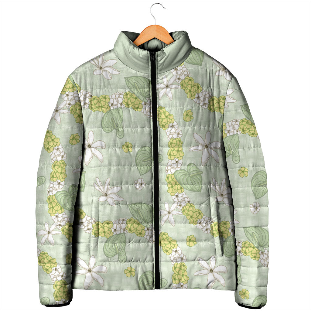 Hawaii Anthurium Tiare Pikake Lei Padded Jacket Sage Green Lauhala Art Pattern LT01 - Polynesian Pride