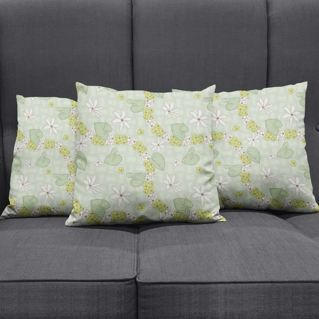Hawaii Anthurium Tiare Pikake Lei Pillow Cover Sage Green Lauhala Art Pattern LT01 - Polynesian Pride