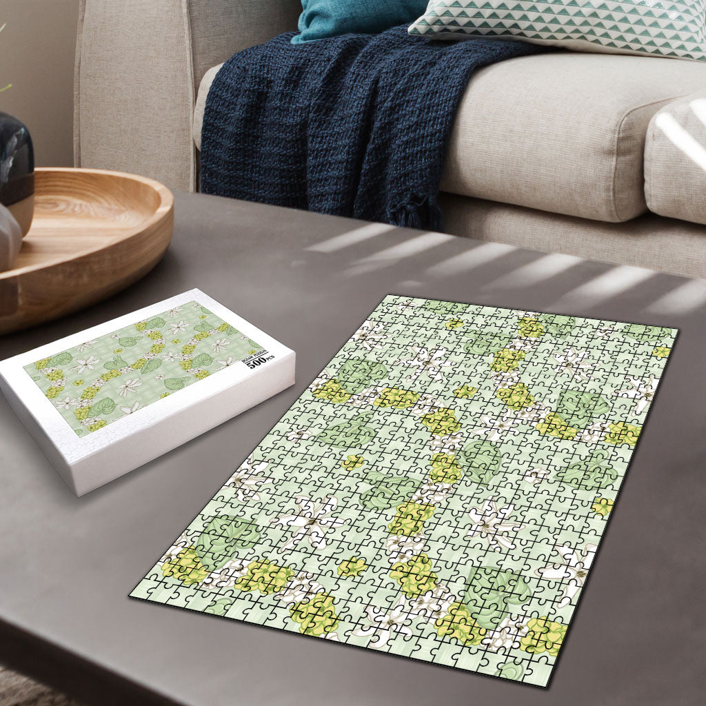 Hawaii Anthurium Tiare Pikake Lei Puzzle Sage Green Lauhala Art Pattern LT01 - Polynesian Pride