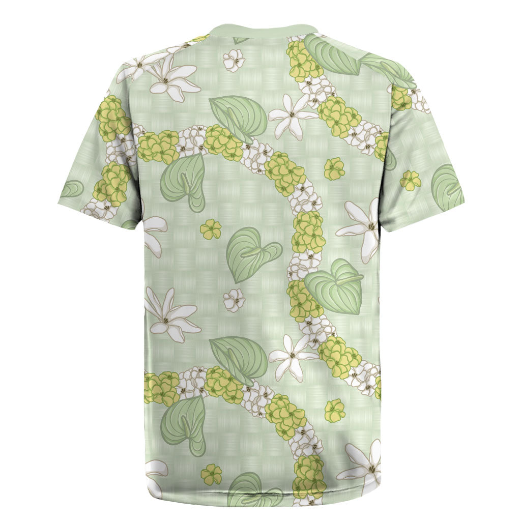 Hawaii Anthurium Tiare Pikake Lei Rugby Jersey Sage Green Lauhala Art Pattern LT01 - Polynesian Pride
