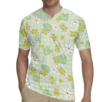 Hawaii Anthurium Tiare Pikake Lei Rugby Jersey Sage Green Lauhala Art Pattern LT01 - Polynesian Pride