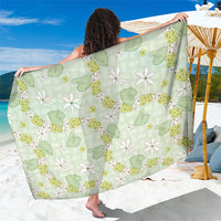 Hawaii Anthurium Tiare Pikake Lei Sarong Sage Green Lauhala Art Pattern LT01 One Size 44 x 66 inches Green - Polynesian Pride