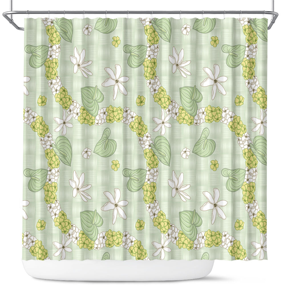 Hawaii Anthurium Tiare Pikake Lei Shower Curtain Sage Green Lauhala Art Pattern LT01 Green - Polynesian Pride
