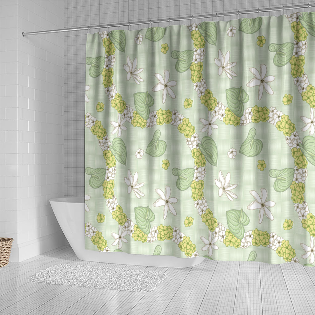 Hawaii Anthurium Tiare Pikake Lei Shower Curtain Sage Green Lauhala Art Pattern LT01 - Polynesian Pride