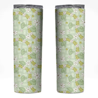 Hawaii Anthurium Tiare Pikake Lei Skinny Tumbler Sage Green Lauhala Art Pattern LT01 Green - Polynesian Pride