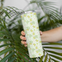 Hawaii Anthurium Tiare Pikake Lei Skinny Tumbler Sage Green Lauhala Art Pattern LT01 - Polynesian Pride