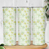 Hawaii Anthurium Tiare Pikake Lei Skinny Tumbler Sage Green Lauhala Art Pattern LT01 - Polynesian Pride