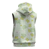 Hawaii Anthurium Tiare Pikake Lei Sleeveless Zip Hoodie Sage Green Lauhala Art Pattern LT01 - Polynesian Pride
