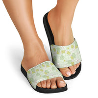 Hawaii Anthurium Tiare Pikake Lei Slide Sandals Sage Green Lauhala Art Pattern LT01 - Polynesian Pride