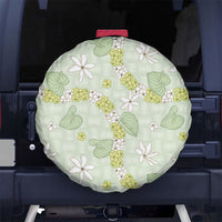 Hawaii Anthurium Tiare Pikake Lei Spare Tire Cover Sage Green Lauhala Art Pattern LT01 No hole Green - Polynesian Pride