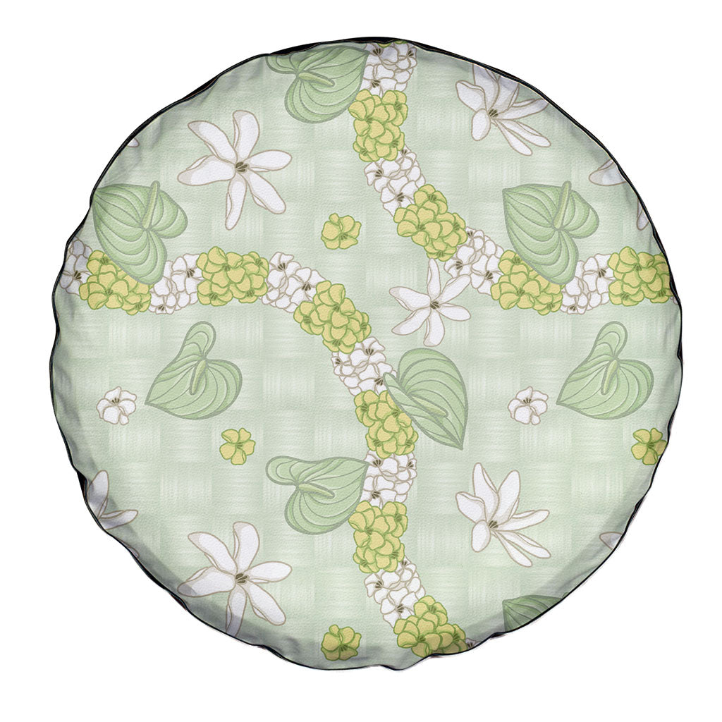 Hawaii Anthurium Tiare Pikake Lei Spare Tire Cover Sage Green Lauhala Art Pattern LT01 - Polynesian Pride