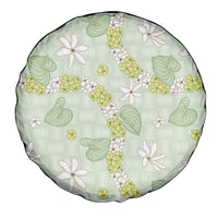 Hawaii Anthurium Tiare Pikake Lei Spare Tire Cover Sage Green Lauhala Art Pattern LT01 - Polynesian Pride