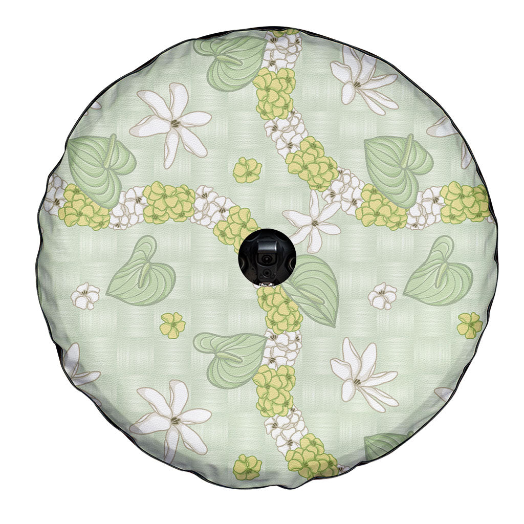 Hawaii Anthurium Tiare Pikake Lei Spare Tire Cover Sage Green Lauhala Art Pattern LT01 - Polynesian Pride