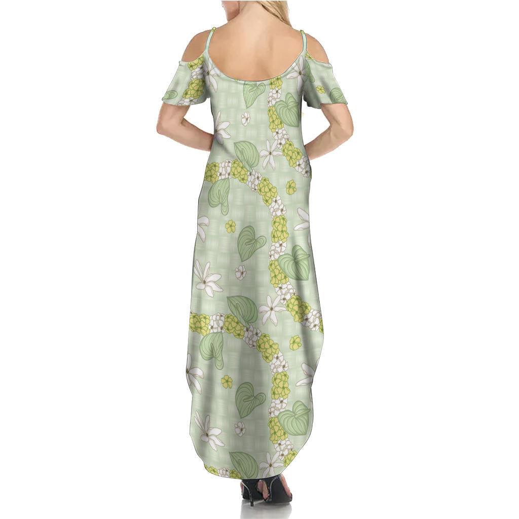 Hawaii Anthurium Tiare Pikake Lei Summer Maxi Dress Sage Green Lauhala Art Pattern LT01 - Polynesian Pride