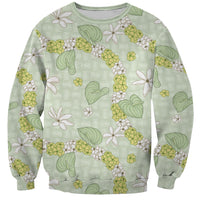 Hawaii Anthurium Tiare Pikake Lei Sweatshirt Sage Green Lauhala Art Pattern LT01 Unisex Green - Polynesian Pride