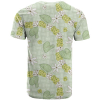 Hawaii Anthurium Tiare Pikake Lei T Shirt Sage Green Lauhala Art Pattern