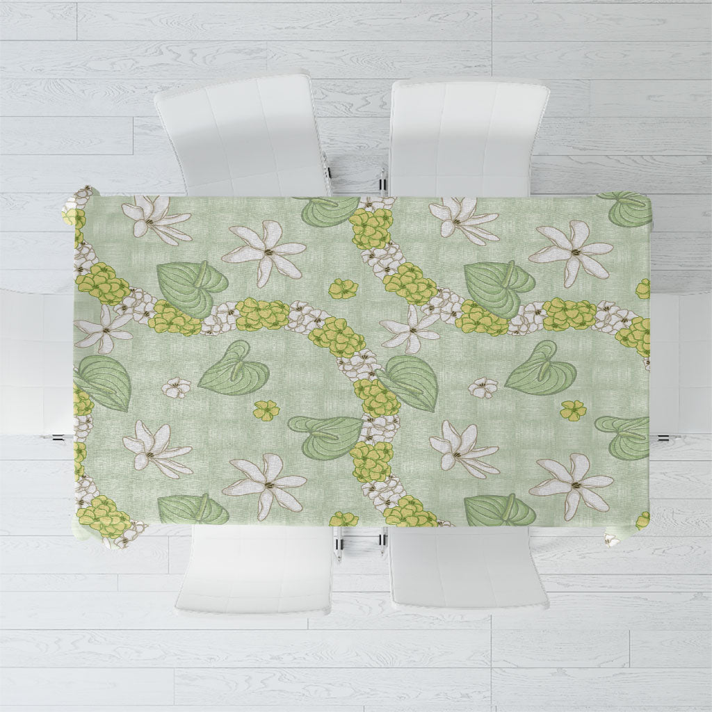Hawaii Anthurium Tiare Pikake Lei Tablecloth Sage Green Lauhala Art Pattern LT01 Green - Polynesian Pride