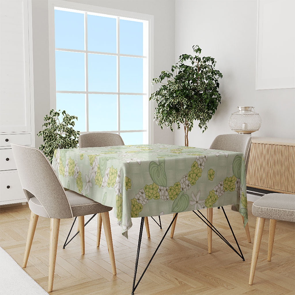 Hawaii Anthurium Tiare Pikake Lei Tablecloth Sage Green Lauhala Art Pattern LT01 - Polynesian Pride