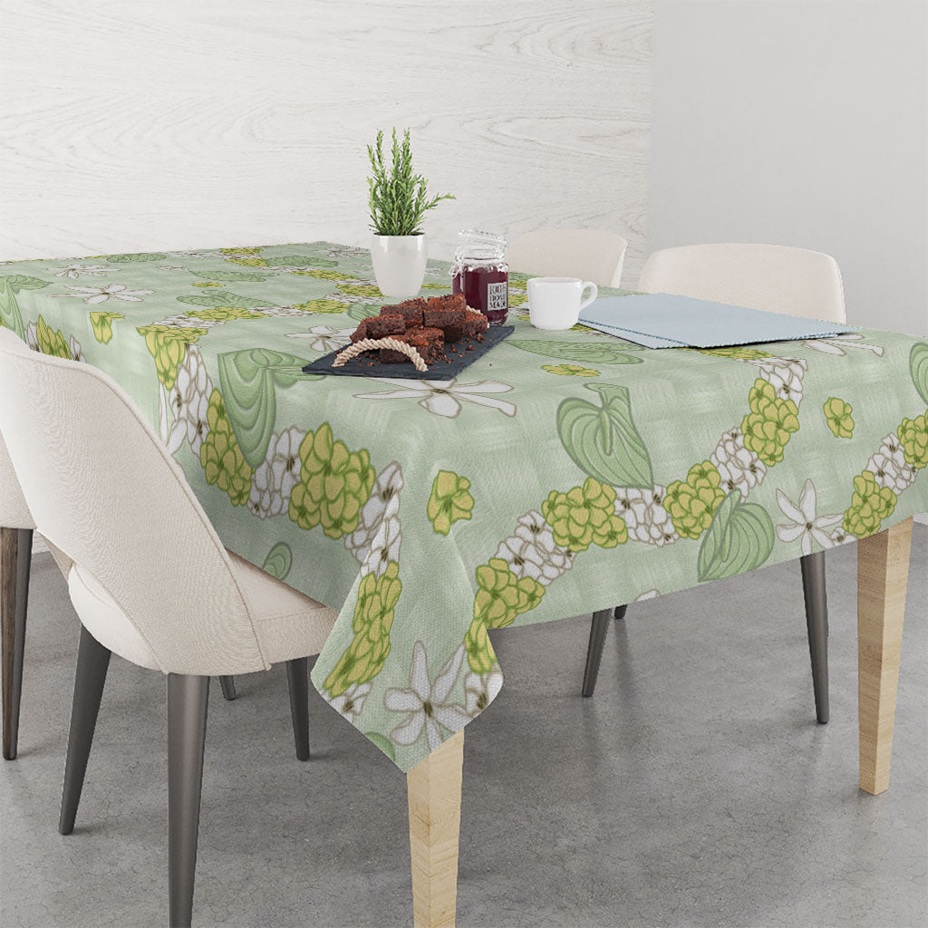 Hawaii Anthurium Tiare Pikake Lei Tablecloth Sage Green Lauhala Art Pattern LT01 - Polynesian Pride