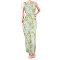Hawaii Anthurium Tiare Pikake Lei Tank Maxi Dress Sage Green Lauhala Art Pattern LT01 Women Green - Polynesian Pride