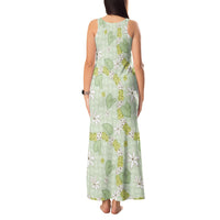 Hawaii Anthurium Tiare Pikake Lei Tank Maxi Dress Sage Green Lauhala Art Pattern LT01 - Polynesian Pride