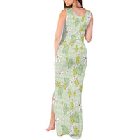Hawaii Anthurium Tiare Pikake Lei Tank Maxi Dress Sage Green Lauhala Art Pattern LT01 - Polynesian Pride