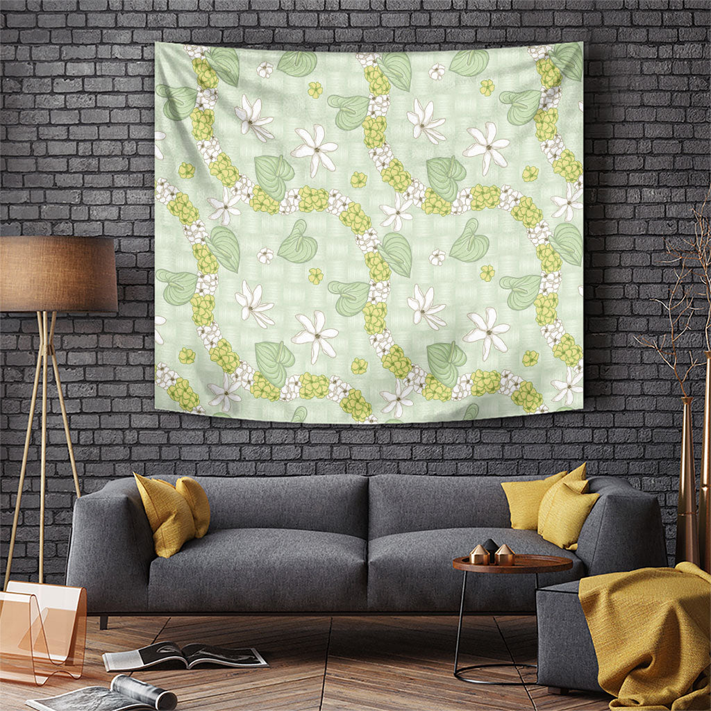 Hawaii Anthurium Tiare Pikake Lei Tapestry Sage Green Lauhala Art Pattern LT01 Green - Polynesian Pride