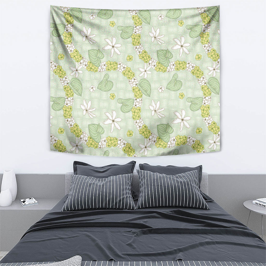 Hawaii Anthurium Tiare Pikake Lei Tapestry Sage Green Lauhala Art Pattern LT01 - Polynesian Pride