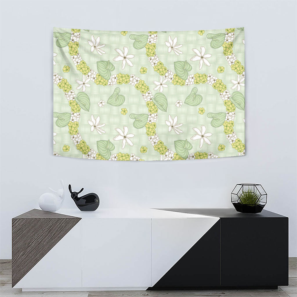 Hawaii Anthurium Tiare Pikake Lei Tapestry Sage Green Lauhala Art Pattern LT01 - Polynesian Pride