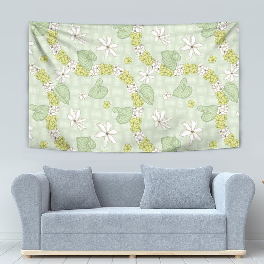 Hawaii Anthurium Tiare Pikake Lei Tapestry Sage Green Lauhala Art Pattern LT01 - Polynesian Pride