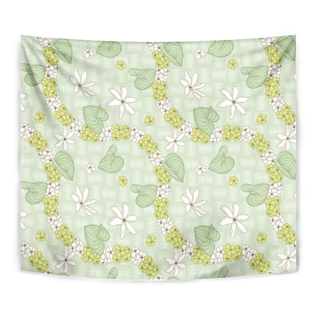 Hawaii Anthurium Tiare Pikake Lei Tapestry Sage Green Lauhala Art Pattern LT01 - Polynesian Pride