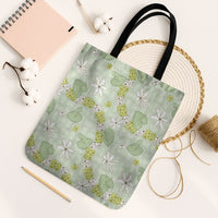 Hawaii Anthurium Tiare Pikake Lei Tote Bag Sage Green Lauhala Art Pattern