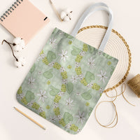 Hawaii Anthurium Tiare Pikake Lei Tote Bag Sage Green Lauhala Art Pattern