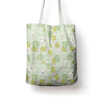 Hawaii Anthurium Tiare Pikake Lei Tote Bag Sage Green Lauhala Art Pattern