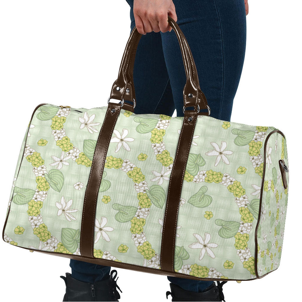 Hawaii Anthurium Tiare Pikake Lei Travel Bag Sage Green Lauhala Art Pattern LT01 - Polynesian Pride