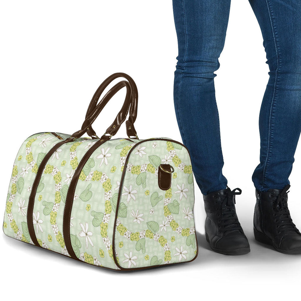 Hawaii Anthurium Tiare Pikake Lei Travel Bag Sage Green Lauhala Art Pattern LT01 - Polynesian Pride