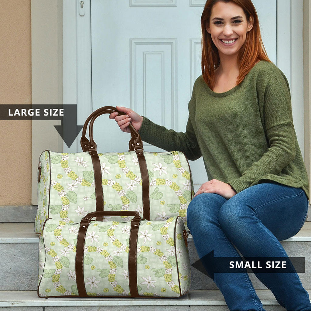 Hawaii Anthurium Tiare Pikake Lei Travel Bag Sage Green Lauhala Art Pattern LT01 - Polynesian Pride