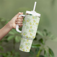 Hawaii Anthurium Tiare Pikake Lei Tumbler With Handle Sage Green Lauhala Art Pattern LT01 - Polynesian Pride