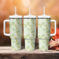 Hawaii Anthurium Tiare Pikake Lei Tumbler With Handle Sage Green Lauhala Art Pattern LT01 - Polynesian Pride